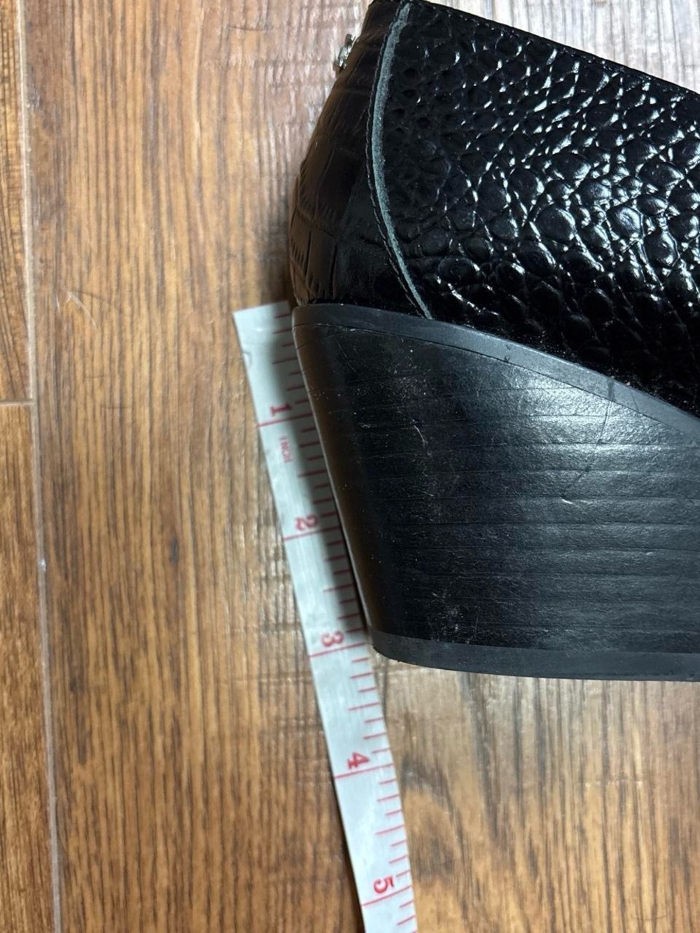 Black Croc Embossed Leather Pointed Toe Ankle Boots by Sam Edelman - Picture 7 of 7
